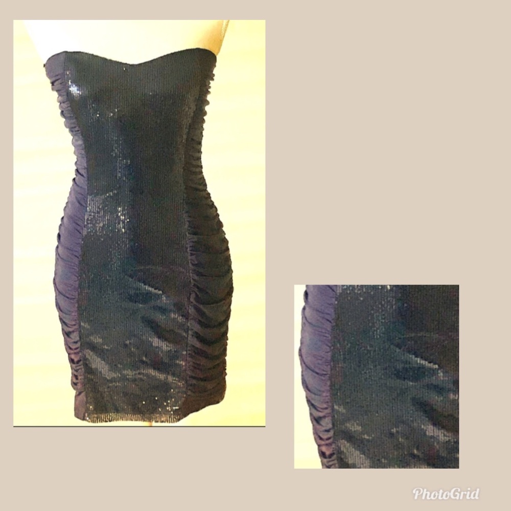 BCX ruched sequin strapless dress (Macy’s)